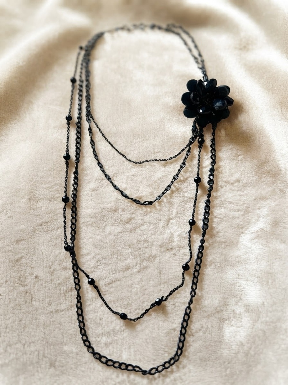 Dress Barn Black Multi-Strand Flower Pendant Necklace